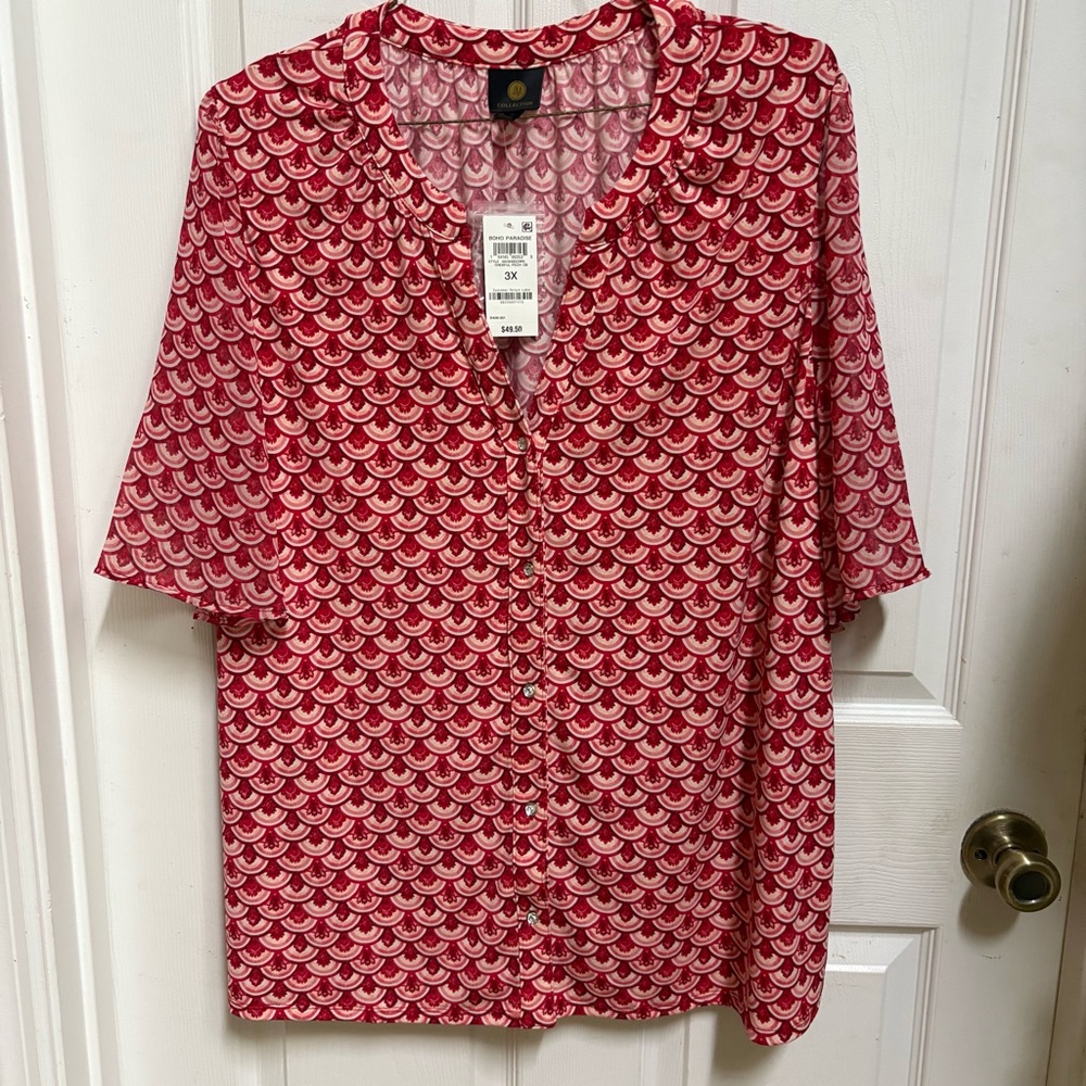 JM Collection Pink and Cream Patterned Top